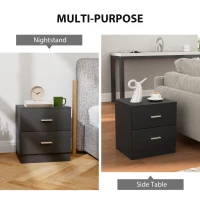 HOMCOM Modern Bedside Table, Beside Cabinet with 2 Drawers, for Bedroom, Living Room, Black(m-5)
