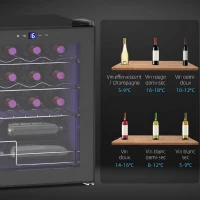 HOMCOM Cave à vin 16 bouteilles 42L, réfrigérateur à vin et boissons avec température réglable 5-18°C, porte en verre, noir(m-9)