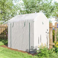 Outsunny Serre de jardin PE, serre de balcon, bâche renforcée 135 g/m², châssis en acier, porte zippée, 200 x 140 x 200 cm, blanc(m-8)