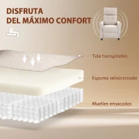 HOMCOM Sillón de Masaje Reclinable con Reposapiés 2 Zonas de Masaje Asiento de Muelles Bolsillos Tapizado en Lino Crema(m-6)