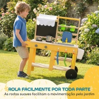 AIYAPLAY Cozinha Infantil Exterior de Madeira com Rodas Água Real Vasos Quadro e 15 Acessórios 84,2x34,4x90 cm Amarelo(m-5)