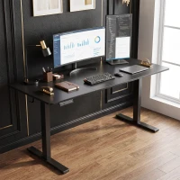 HOMCOM Standing Desk Memory Control Height Adjustable Desk 2 Cable Holes LED Display Sit Stand Desk Black(m-14)