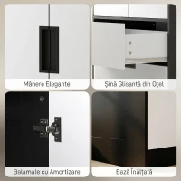 HOMCOM Dulap pentru Dormitor cu 2 Uși cu Închidere Amortizată, 3 Sertare, PAL, 80x50x180 cm, Alb și Negru(m-5)