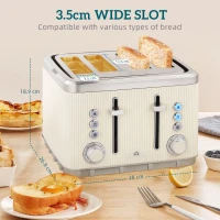 HOMCOM Electric Stainless Steel Kettle and Toaster Set, 3000W 1.7L UK Strix Thermostat Fast Boil Kettle w/ Limescale Filter, Cool Touch Body, 4 Slice Toaster with 7 Browning Levels, Cream White(m-6)