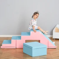 HOMCOM 2-piece Soft Play Set, Baby Foam Climber Block for Toddler 1-3 Years, Pink Blue(m-8)