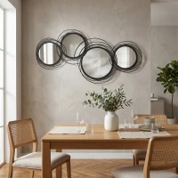 HOMCOM Metal Wall Art 56cm Modern Decorative Mirror Decor for Living Room Bedroom Dining Room, Black(m-8)