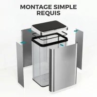HOMCOM Poubelle à Capteur de 40L, Couvercle à Fermeture en Douceur, Poubelle de Cuisine Automatique Acier Inoxydable, Argenté(m-5)