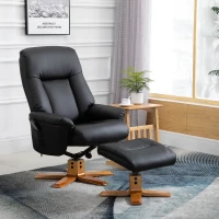 HOMCOM Electric Massage Recliner Chair with Ottoman, Faux Leather Swivel Recliner with Remote Control and 5 Modes for Living Room, Black(m-2)