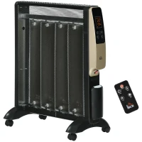 HOMCOM Aquecedor Elétrico 1000/2000W com Painel de Mica Controlo Remoto Termostato Temporizador e 4 Rodas 56x26,5x61,5cm Preto(m-1)