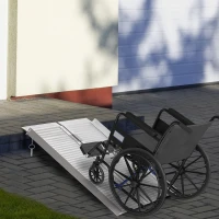 HOMCOM Rampa para Sillas de Ruedas Plegable 91 cm Carga 270 kg Rampa Portátil de Aluminio con Bordes de Seguridad Plata(m-10)