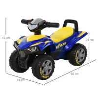 HOMCOM Quad Correpasillos con Licencia GOODYEAR para Niños Mayores de 18-36 Meses Coche Cuatrimoto con Funciones de Luces Bocina y Espacio Secreto de Almacenaje 60x31x42 cm Azul(m-3)