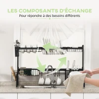 HOMCOM Égouttoir à vaisselle au-dessus de l'évier séchoir à vaisselle 2 niveaux, modulables en acier, 93 x 30 x 52 cm, noir(m-7)