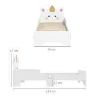 ZONEKIZ Unicorn-Designed Toddler Bed, Kids Bedroom Furniture, for Ages 3-6 Years, 143 x 74 x 67cm - White(m-3)