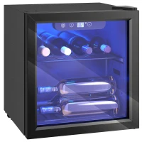 HOMCOM Weinkühler für 12 Flaschen, 36 L Kapazität, 4–16°C, Unterbau Kühlschrank für Getränke und Bier, mit Glastür, LED-Licht(m-12)