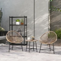 Outsunny Salon de jardin extérieur en résine tressée 2 personnes, plateau en verre trempé, pour balcon terrasse patio, naturel(m-10)
