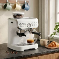 HOMCOM 15 Bar Coffee Machine, with Adjustable Grind, Steamer and Accessories - White(m-3)