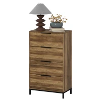 HOMCOM Cassettiera 4 Cassetti Antiribaltamento con Maniglie Nere, in Legno e Metallo, 62x35x105 cm, Marrone Chiaro(m-11)