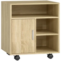 HOMCOM Support d'imprimante organiseur bureau caisson placard porte 3 niches + grand plateau panneaux particules bois naturel(m-1)