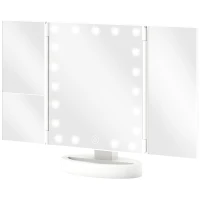 HOMCOM Espejo Maquillaje con Luz Aumento 1X/2X/3X Rotación Libre de 180° 21 Luces LED Interruptor Táctil Blanco(m-11)