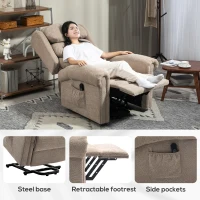 HOMCOM Velvet-Feel Electric Riser Recliner Chair - Khaki(m-7)