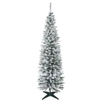 HOMCOM Albero di Natale Slim Artificiale 180 cm con Rami Realistici, Albero di Natale Innevato Alto e Stretto con Base Pieghevole, Verde(m-1)