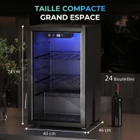 HOMCOM Cave à vin 24 bouteilles 68L, réfrigérateur à vin et boissons avec température réglable 4-16 °C, porte réversible, noir(m-3)
