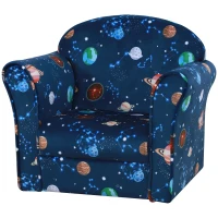 HOMCOM Kids Planet-Themed Armchair, with Non-Slip Feet, Wooden Frame - Blue(m-10)
