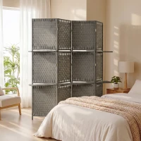 HOMCOM Wave Fibre Freestanding Folding Privacy Screen Panels, Room Divider, Grey(m-9)