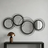 HOMCOM Metal Wall Art 56cm Modern Decorative Mirror Decor for Living Room Bedroom Dining Room, Black(m-9)