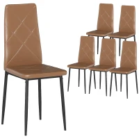 HOMCOM, Set de 6 Scaune de Dining Moderne, Cu Spătar Înalt, din Piele Ecologică și Oțel, 41x50x97 cm, Maro(m-11)