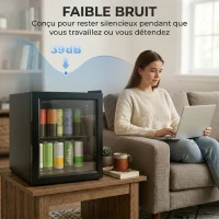 HOMCOM Réfrigérateur à boissons 46L 59 canettes, mini frigo silencieux pose libre avec porte en verre trempé double, noir(m-7)