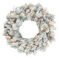 HOMCOM Couronne de Noël lumineuse 60 cm avec 35 LED blanc chaud, minuterie, 98 pointes, pommes de pin, vert et blanc(m-12)