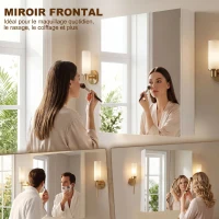 HOMCOM Armoire avec Miroir en Bois Rangement Salle de Bain Fermeture Porte Tampon MDF(m-6)