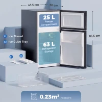 HOMCOM 88L Under Counter Fridge Freezer, Small Refrigerator with 5-Setting, 3 Star Freezer Rating, Black(m-3)