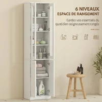 HOMCOM Meuble de Salle de Bain 6 niveaux, Meuble de Rangement avec 4 Portes à Fermeture Douce et Étagères Réglables, Blanc(m-4)