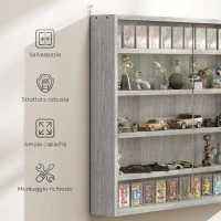 HOMCOM Vetrina per Collezionismo a 4 Ripiani Regolabili in Legno con Ante in Vetro, 80x9.5x60 cm, Grigio(m-6)