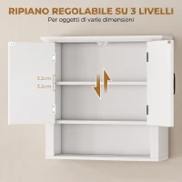 HOMCOM Armadietto 2 Ripiani Montabile a Parete da Parete Cucina Bagno Legno 60x19,8x58cm Bianco(m-5)