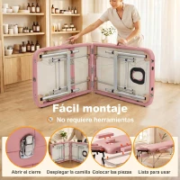 HOMCOM Camilla Masaje Plegable de Aluminio con Altura Ajustable 3 Zonas Reposacabezas Extraíble Bolsa de Transporte Rosa(m-6)
