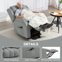 HOMCOM Power Lift Recliner Chair with Vibration Massage, Lift Chair for Elderly with Footrest, Remote, Side Pocket, Light Grey(m-8)