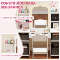 AIYAPLAY Penteadeira Infantil com Espelho LED, Cadeira, Gavetas em Tecido, Ganchos para Joias e Prateleiras, 3-8 Anos, Branco(m-7)