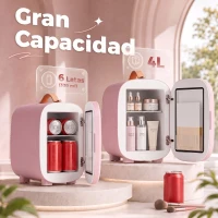 HOMCOM Nevera Pequeña Extrasilenciosa 4L 9V/240V para Enfriar y Calentar Mini Frigorífico 20,3x26,3x28 cm Rosa Palo(m-4)