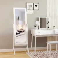 HOMCOM Specchio a Figura Intera con 4 Gambe e Angolazione Regolabile, in Legno e Vetro, 47x46x148 cm, Bianco(m-5)