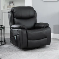 HOMCOM PU Leather Reclining Chair with 8 Massage Points and Heat, Manual Recliner with Swivel Base, Footrest and Remote, Black(m-10)