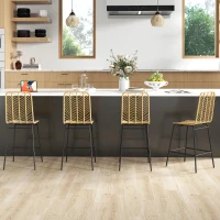 HOMCOM Lot de 4 tabourets de bar, chaises de bar, dossier en cannage et repose-pieds, cadre en acier, 42,5x52x102cm, jaune(m-2)
