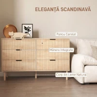 HOMCOM Comodă cu 6 Sertare din Lemn pentru Dormitor și Hol, Stil Nordic, 120 x 39,5 x 75 cm, Stejar(m-4)