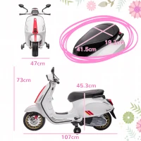 AIYAPLAY Motocicletă electrică pentru copii, licență Vespa, cu roți ajutătoare, far și muzică, din PP și metal, 107x47x73 cm, albă(m-3)
