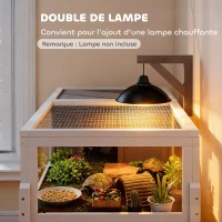 PawHut Maison pour tortues enclos tortue en bois 2 espaces support de lampe toit ouvrable plateau coulissant 104x53x82cm gris(m-7)