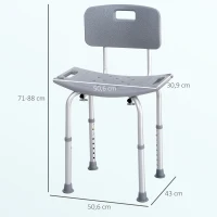HOMCOM Taburete de Ducha Silla para Ducha con Respaldo Antideslizante Altura Regulable en 8 Niveles Carga 136 kg(m-2)