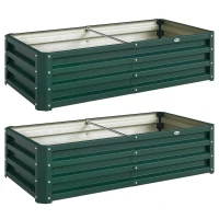 Outsunny Lot de 2 Carrés Potagers de Jardin Rectangulaires, Tôle d'Acier Ondulée, 120 x 60 x 30,5 cm, Vert Foncé(m-1)