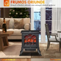 HOMCOM Șemineu Electric de Podea cu 2 Nivele de Putere 750/1500 W, Efect de Flacără, Areal de Acoperire 15-20 m², Negru(m-7)